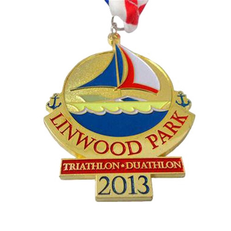 Modedesign 3D Metal Sports Medal and Trophies Custom Duathlon Triathlon Running Gold Award Medal med band