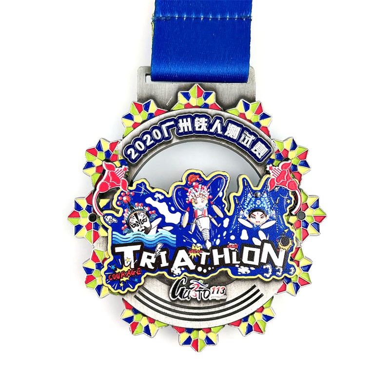 Anpassad metall graverad cool sport emaljmedalj triathlon medaljer 3D